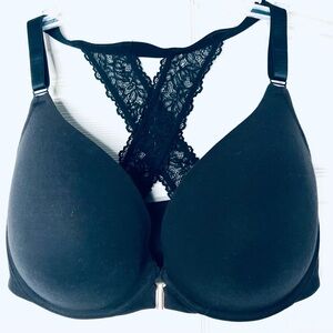 Cacique Sz 38G Elegant Black Lace Women's Bra front closure lightly lined